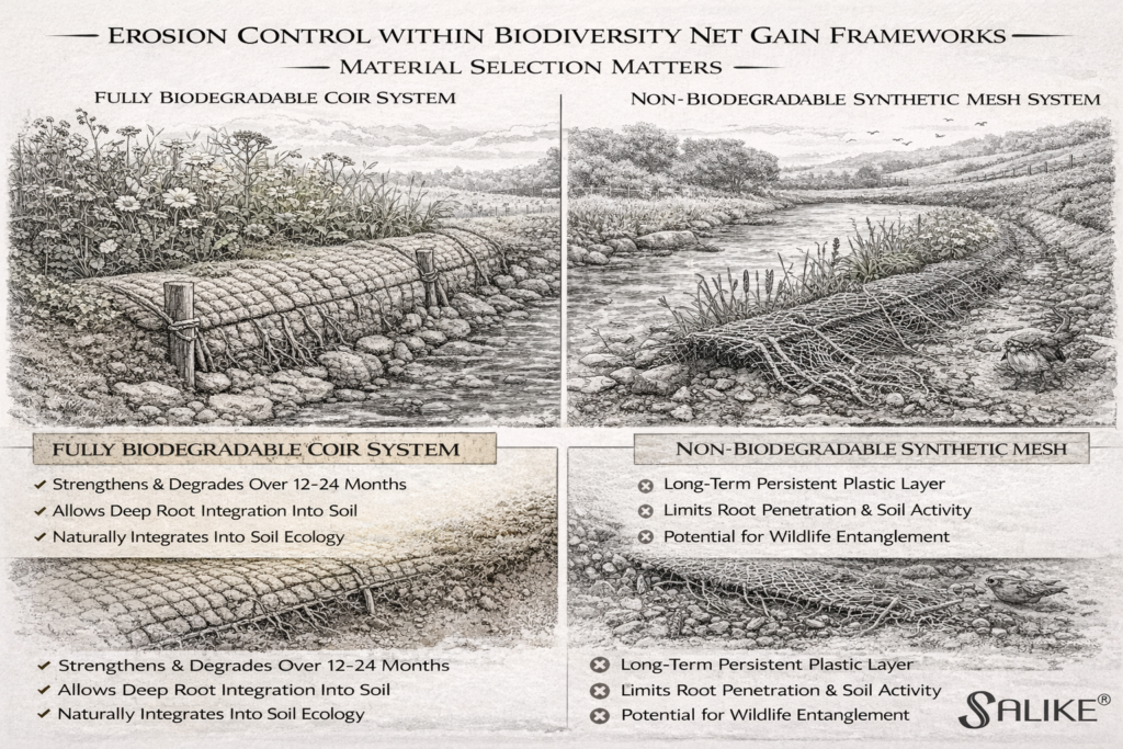 Erosion Control within Biodiversity Net Gain Frameworks: Material Selection Matters